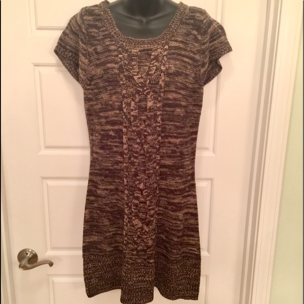 lei Cable Knit Sweater Dress/ Tunic XL Black & Tan